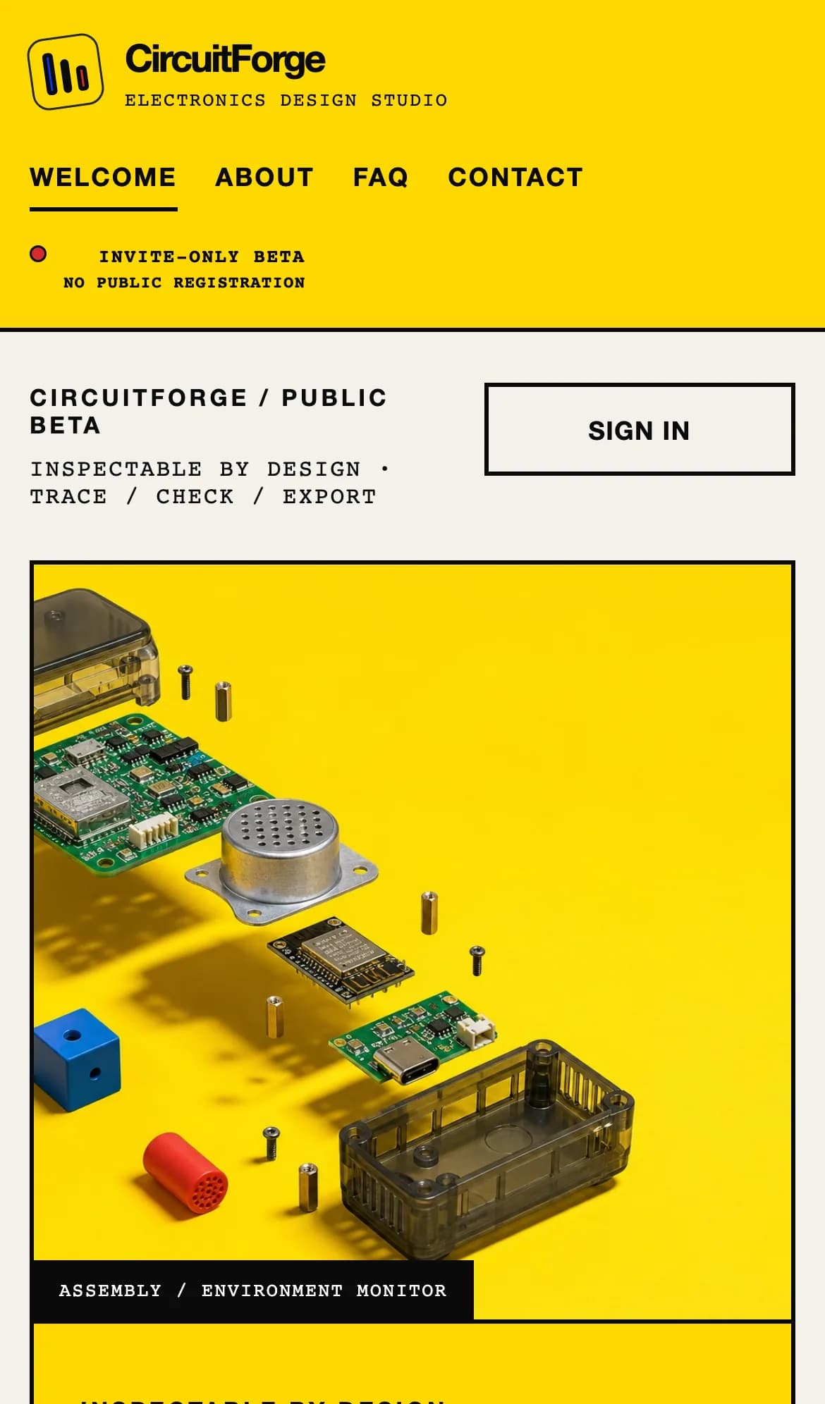 CircuitForge homepage with the headline 'Trust the trail, not the pitch' and an exploded circuit board assembly.